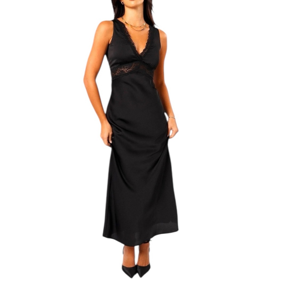 Petal & Pup Black Brennan Maxi Slip Dress Size Small Goth Whimsigoth